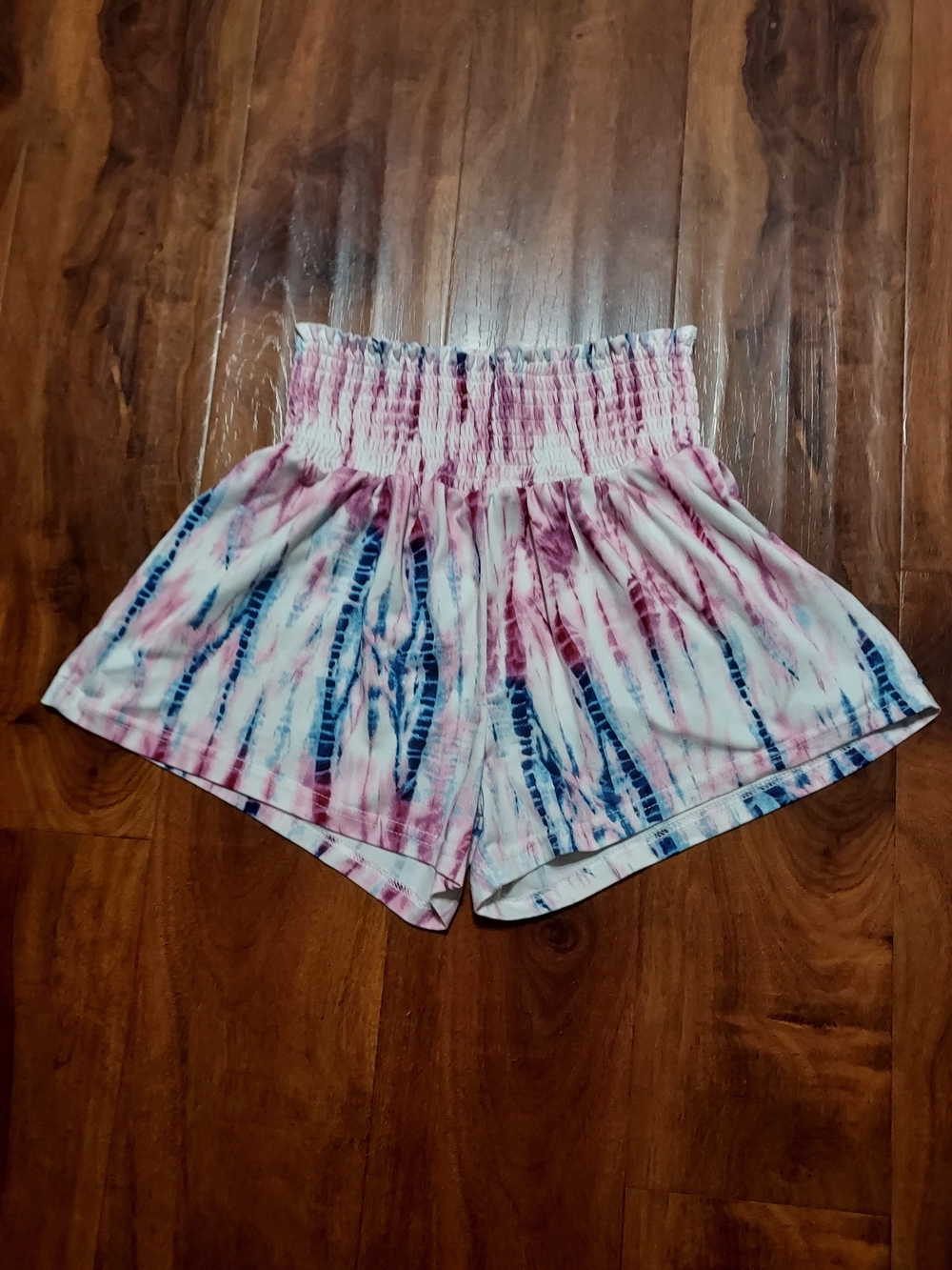 shosho Tie-Dye Smocked High Waist Shorts - Pink & Blue